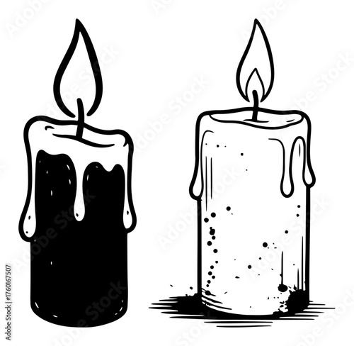 Hand-Drawn Melting Candles Silhouette – Vintage Wax Pillar Lights Vector