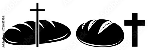 Silhouette Loaves of Bread with Cross – Eucharist Communion Christian Symbol Vector