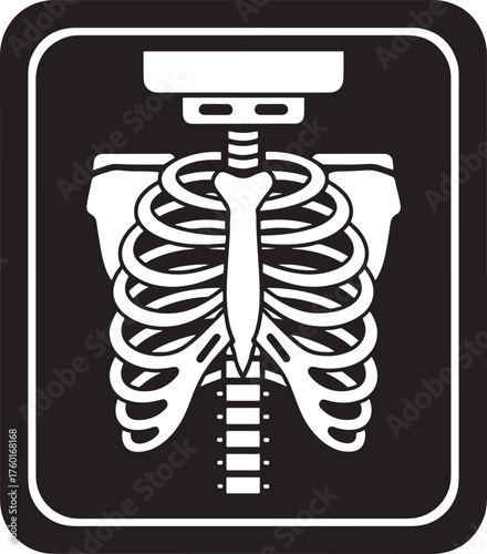White human rib cage skeleton x ray graphic on black background chest