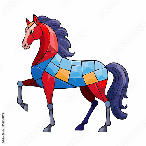 モザイクタイル風の馬ベクター素材
