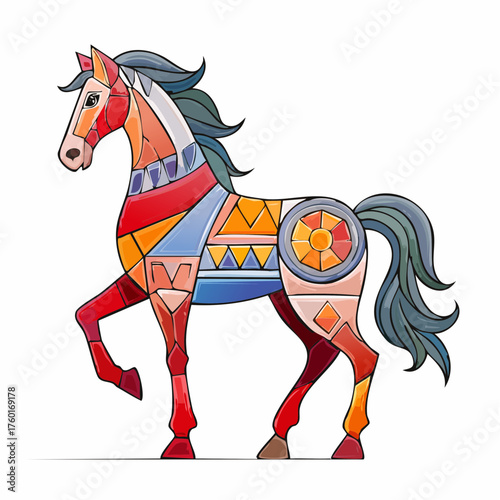 モザイクタイル風の馬ベクター素材
