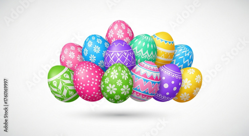 A vibrant collection of easter eggs, each adorned with unique and colorful patterns, , creating a festive and joyful composition