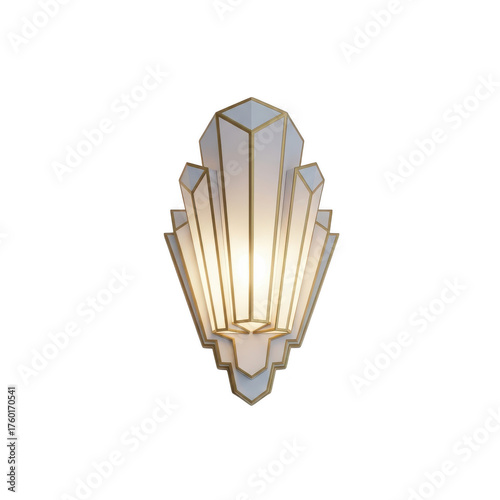 Illuminated art deco style wall sconce fixture isolated illustration on transparent background