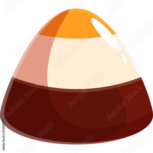 Pixel art candy corn sweet treat with three color layers of orange white and brown isolated on transparent background