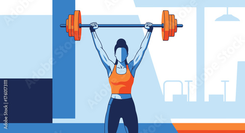 Strong Woman Engaged in Intense Weightlifting Exercise.