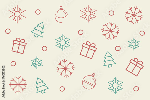 Minimal vector background with scattered Christmas icons on beige tone
