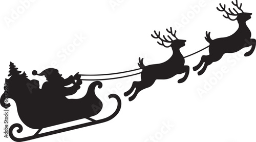 Santa's sleigh flies with reindeer, spreading joy
