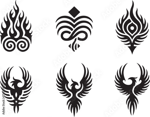 Tribal Phoenix Wings Flame Symbols