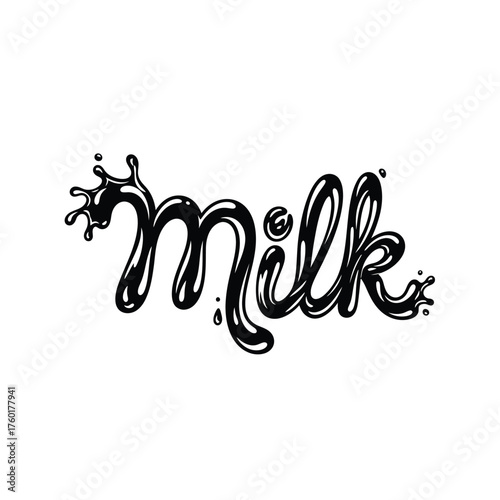 Splashy Milk Word Art - Delicious Dairy Beverage Creative Design