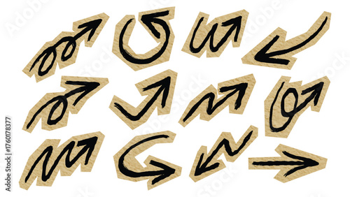 Scrapbook doodle arrows elements. Crayon hand drawn vector arrows collection. Sketch pencil texture line arrows scribble icons