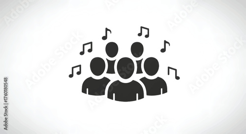 Group of people singing with musical notes.