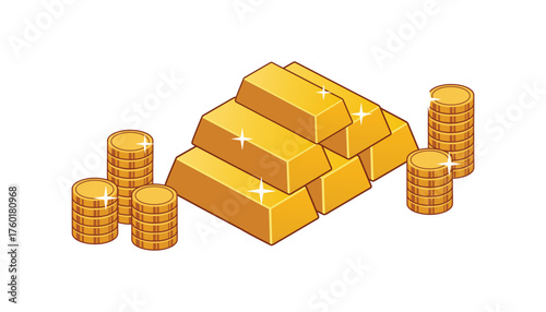 Gold Bars and Coins Vector Illustration