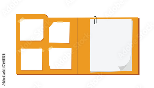 Orange Document Folder with Notes Vector Illustration