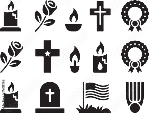 Memorial icons for remembrance, loss, and honor