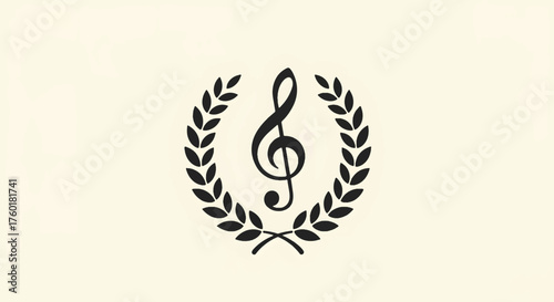 Elegant Treble Clef Emblem with Laurel Wreath Symbolizing Musical Achievement.