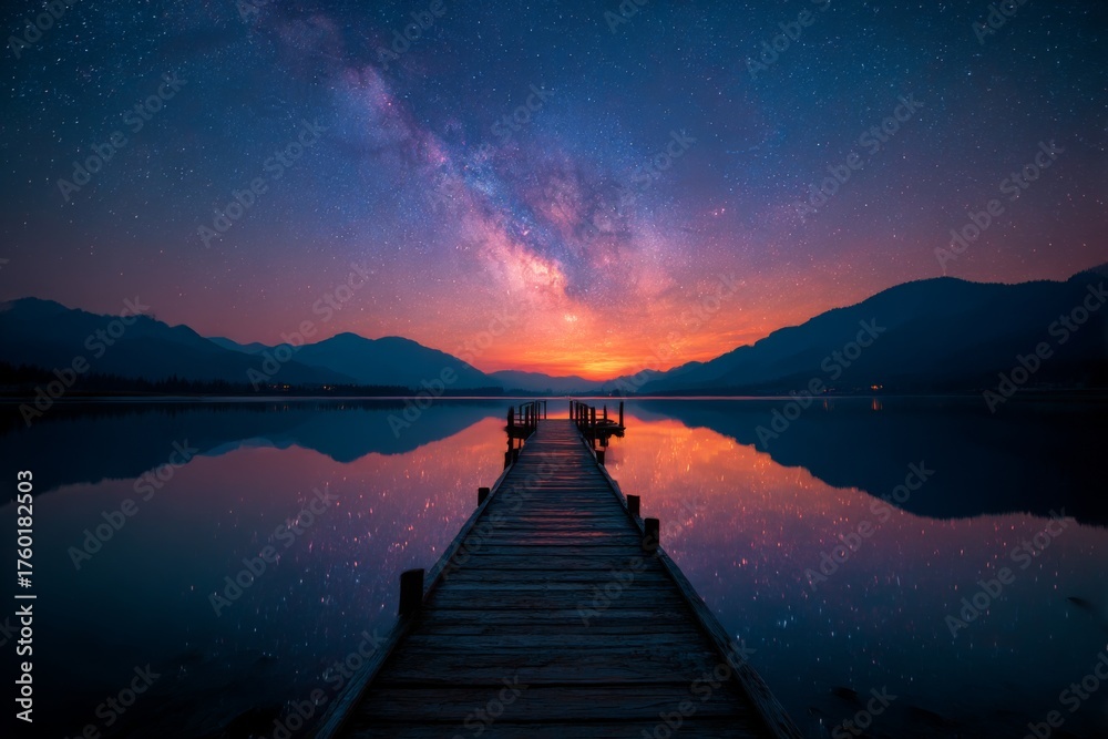 Fototapeta premium dreamlike night sky over a calm lake
