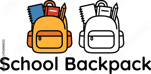 Color and outline vector of school backpack for kids’ educational activity page