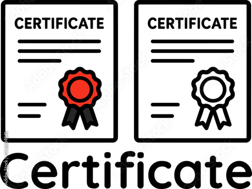 Flat vector of certificate colored and outline version, education and award theme