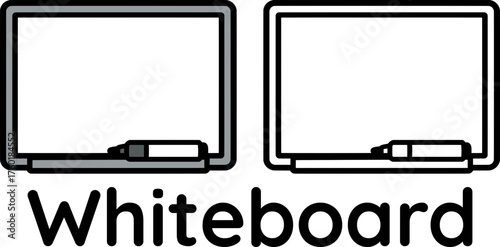 Flat vector of whiteboard in color and outline version, school educational theme