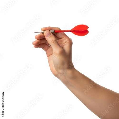 Hand Holding Red Dart Arrow Target Aiming Throwing Game Sport Business Goal Concept