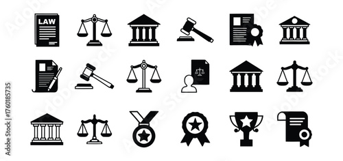 Professional Silhouette Law and Justice Vector Icons Collection Legal Theme Symbols