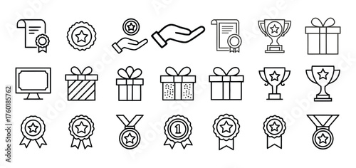 Diverse Reward and Achievement Icons Collection with Gifts and Certificates