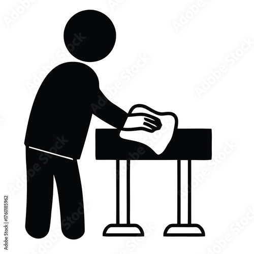 Professional Service Silhouette Demonstrating Thorough Table Surface Disinfection