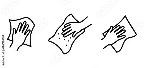 Three Hands Wiping Surfaces with Cleaning Cloths Illustration Set