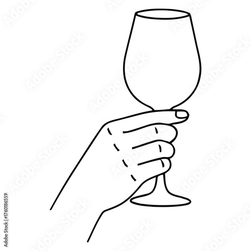 Hand Holding Empty Stemmed Glass Outline Waiting for Refill Illustration