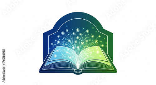 An open book with light emanating from it, symbolizing knowledge, learning, and inspiration, it evokes a sense of wonder and discovery