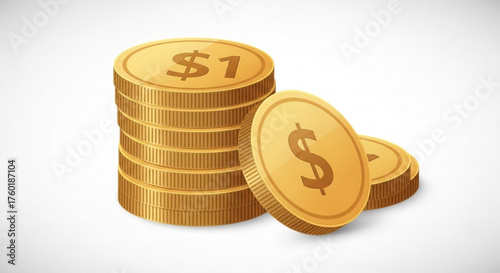 A stack of gold coins with a dollar sign on a, representing wealth, finance, investment, and economic prosperity