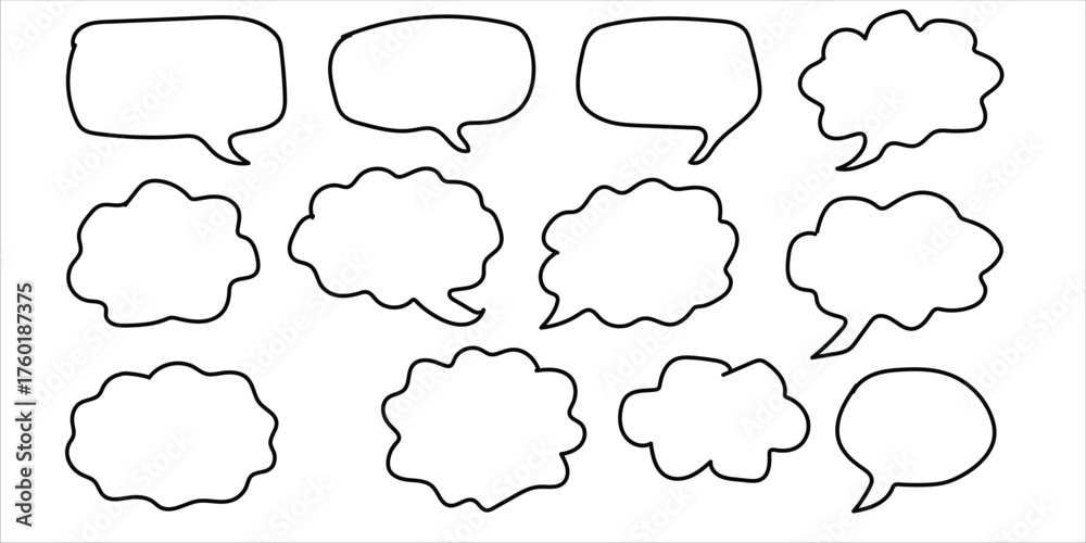 Obraz premium vector Collection of hand drawn speech bubbles and thought clouds in various shapes and styles