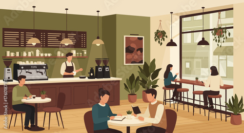 Modern coffee shop scenes Capturing diverse characters in a contemporary cafe setting for lifestyle imagery
