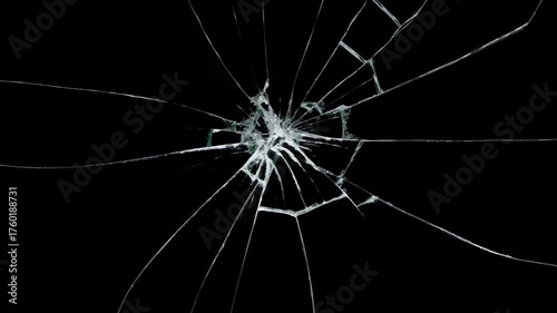 Breaking glass motion graphics. Cracked glass fracture effect Black background, Realistic Glass impact crack with detailed fractures on a black background. 
Glass Shattered and Breaks by Bullet Hit,