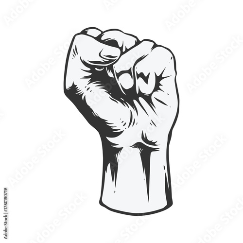 Hand drawn clenched fist with engraving style. Vector illustration.