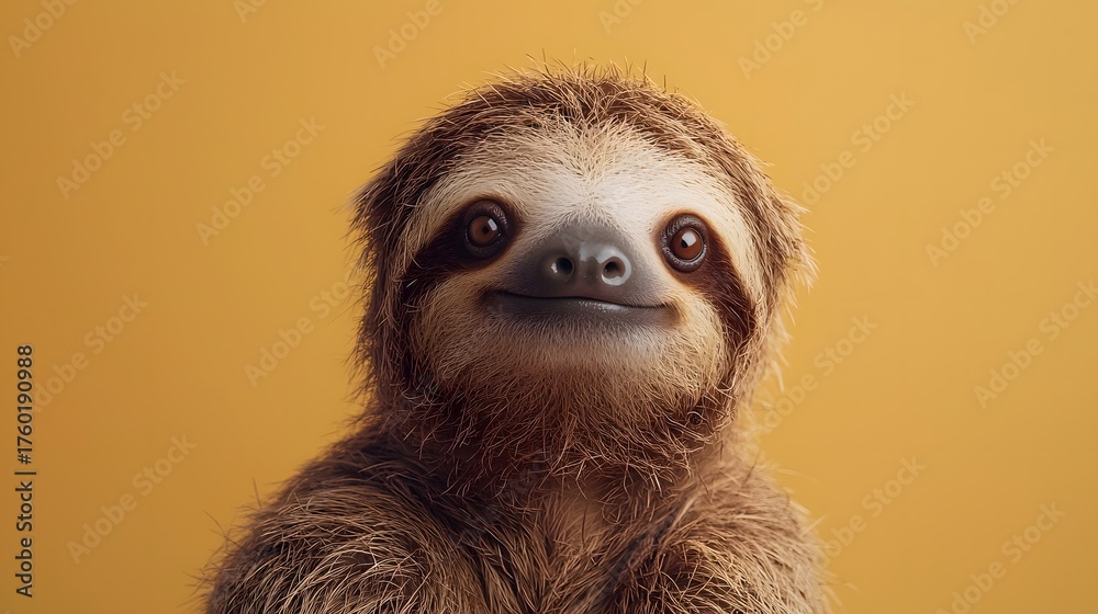 Fototapeta premium A close up portrait of a cute brown sloth looking directly at the with a gentle smile