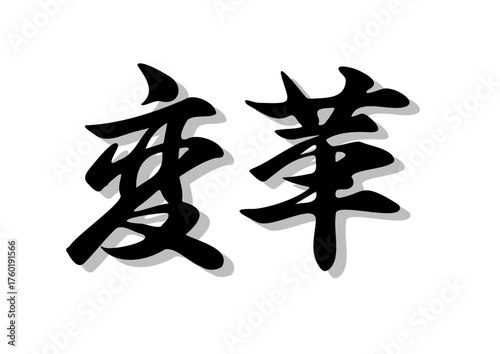 筆文字，変革，行書，毛筆，墨，影，