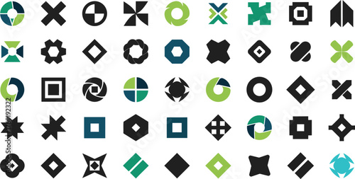 Abstract geometric icon set and symbols representing modern design elements