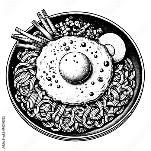 A bowl of steaming ramen with chopstick