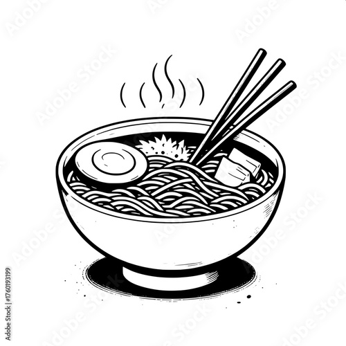 A bowl of steaming ramen with chopstick