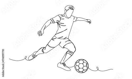 continuous single line drawing of boy playing soccer  line art vector illustration