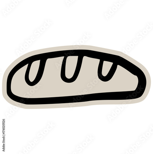 Loaf of bread scrapbook doodle sticker icon: hand drawn illustration of fresh baked pastry, staple food, and minimal bakery shop design