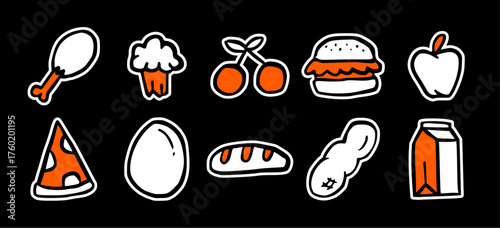 Sweet glazed doughnut doodle sticker icon: hand drawn illustration of ring pastry, fast food dessert, and minimal bakery design