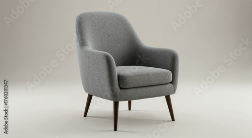 Modern Armchair in Neutral Tone: A minimalist, inviting gray armchair, offering comfort and style with its sleek design, sits gracefully in a soft, neutral setting, showcasing modern elegance.