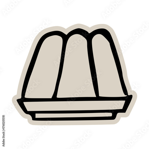 Molded jelly or pudding dessert doodle sticker icon: hand drawn illustration of sweet food, mousse, and gourmet kitchen design