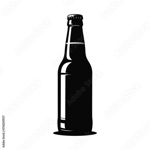 Silhouette of a dark glass bottle with a metal cap on a white background