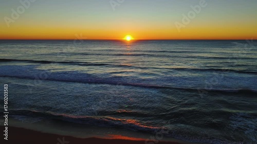 Aerial sunrise seascape from Whale Beach on the Northern Beaches of Sydney, NSW, Australia.