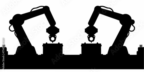 Sleek silhouette of automated robotic arms for modern manufacturing, showcasing precision and efficiency in industrial processes and advanced technology solutions