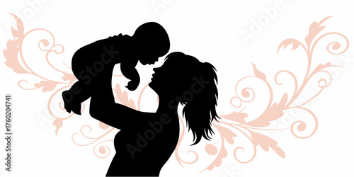 Loving moment Mother holding baby silhouette, a beautiful motherhood portrait with tender embrace, perfect for family love, care and innocence concepts