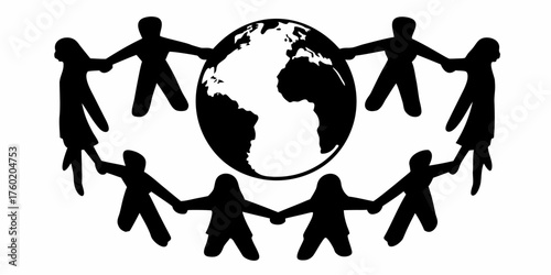 Global Unity Concept, People Holding Hands Around the World, International Cooperation Symbol, Togetherness and Harmony for a Sustainable Future